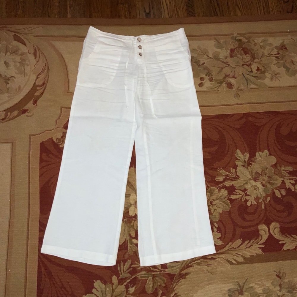 Wide leg white linen pants